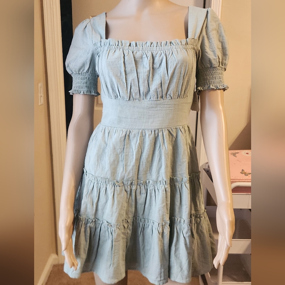 Altar'd State Sky Blue Tiered Midi Dress